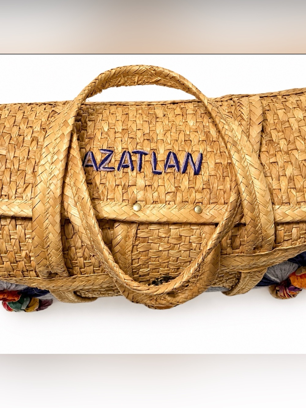 Vintage Mexico Hand Woven Straw Raffia Wicker Beach Tote Market Bag Purse Summer - Picture 6 of 6